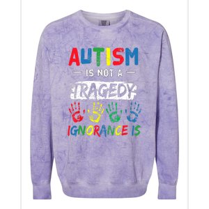 Autism Is Not A Tragedy Support Awareness Acceptance Love Colorblast Crewneck Sweatshirt