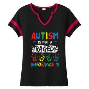 Autism Is Not A Tragedy Support Awareness Acceptance Love Ladies Halftime Notch Neck Tee