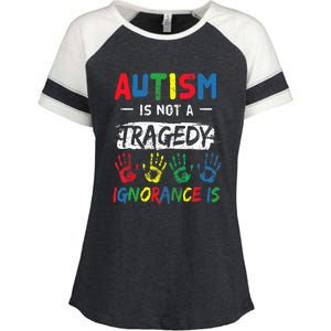 Autism Is Not A Tragedy Support Awareness Acceptance Love Enza Ladies Jersey Colorblock Tee