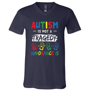 Autism Is Not A Tragedy Support Awareness Acceptance Love V-Neck T-Shirt