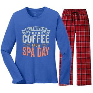 All I Need Is Coffee Retro Spa Day A Relaxing Spa Trip Women's Long Sleeve Flannel Pajama Set 