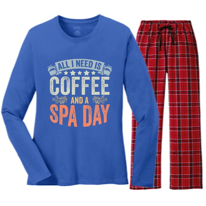 All I Need Is Coffee Retro Spa Day A Relaxing Spa Trip Women's Long Sleeve Flannel Pajama Set 