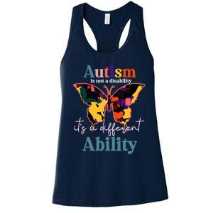 Autism is not a disability its a different ability butterfly Women's Racerback Tank