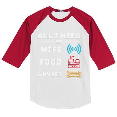 All I Need Is Wifi Food And My Bed Kids Colorblock Raglan Jersey