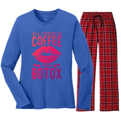 All I Need Is Coffee And Botox Lip Filler Aesthetic Nurse Gift Women's Long Sleeve Flannel Pajama Set 