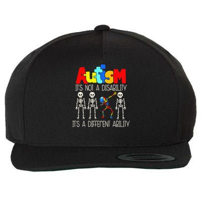 Autism Its Not a Disability Its a Different Ability Skeleton Gift Wool Snapback Cap