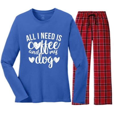 All I Need Is Coffee And My Dog It's Too Peopley Outside Gift Women's Long Sleeve Flannel Pajama Set 