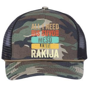 All I Need Is Suvo Meso And Rakija Serbian Retro Rope Trucker Hat Cap