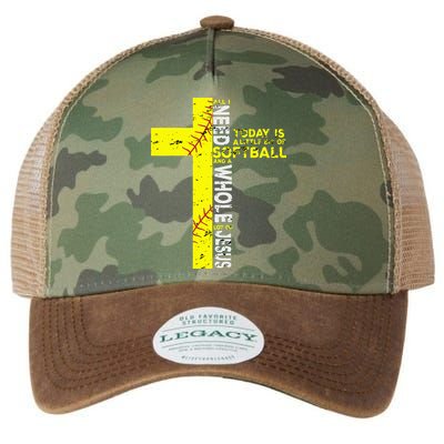 All I Need Is Softball & Jesus Christian Faith Cross Legacy Tie Dye Trucker Hat