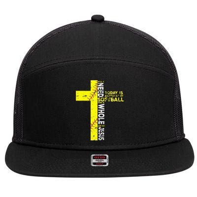 All I Need Is Softball & Jesus Christian Faith Cross 7 Panel Mesh Trucker Snapback Hat