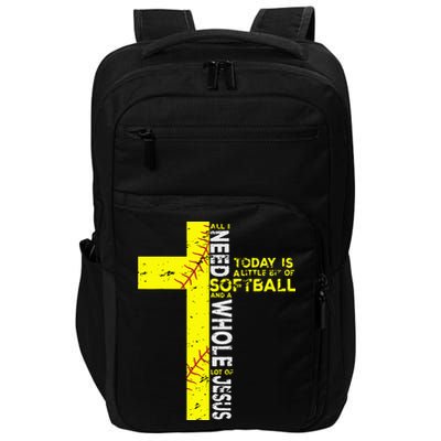 All I Need Is Softball & Jesus Christian Faith Cross Impact Tech Backpack