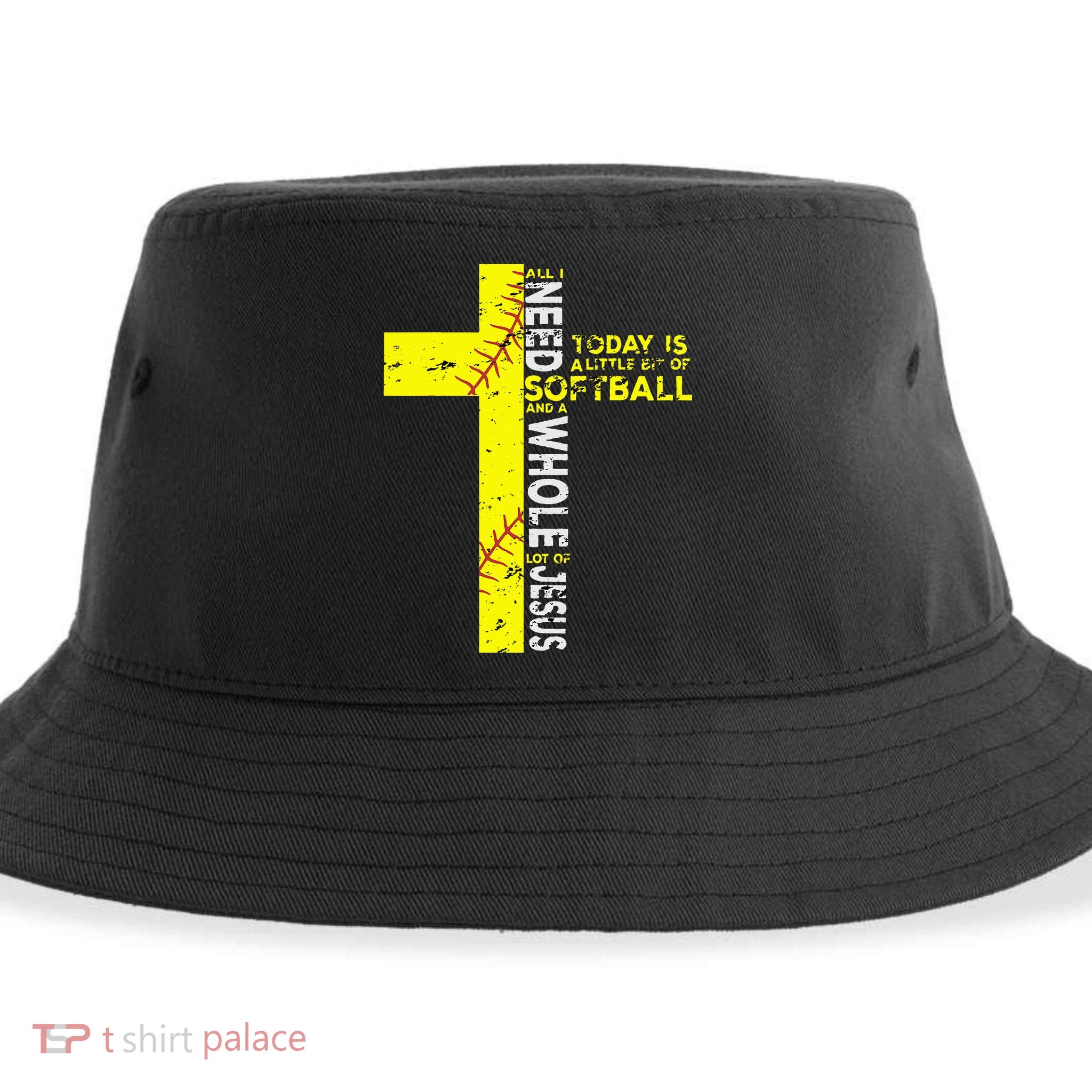All I Need Is Softball & Jesus Christian Faith Cross Sustainable Bucket Hat