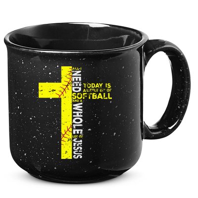 All I Need Is Softball & Jesus Christian Faith Cross 15oz Campfire Ceramic Mug