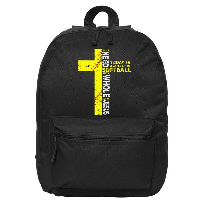 All I Need Is Softball & Jesus Christian Faith Cross 16 in Basic Backpack