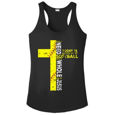 All I Need Is Softball & Jesus Christian Faith Cross Ladies PosiCharge Competitor Racerback Tank