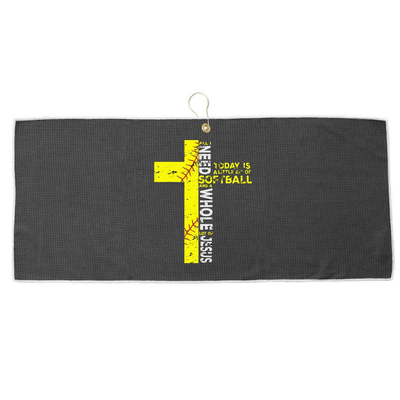 All I Need Is Softball & Jesus Christian Faith Cross Large Microfiber Waffle Golf Towel