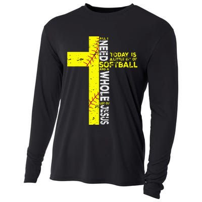 All I Need Is Softball & Jesus Christian Faith Cross Cooling Performance Long Sleeve Crew