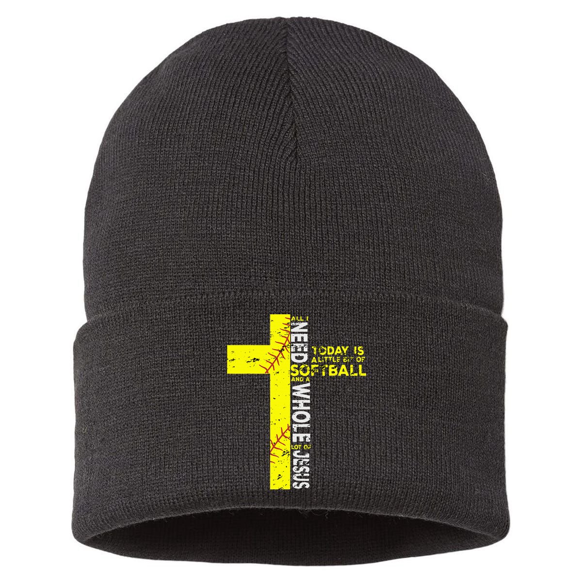 All I Need Is Softball & Jesus Christian Faith Cross Sustainable Knit Beanie