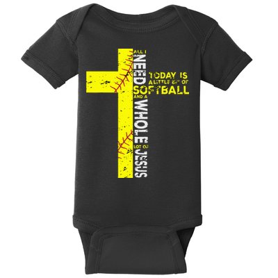 All I Need Is Softball & Jesus Christian Faith Cross Baby Bodysuit