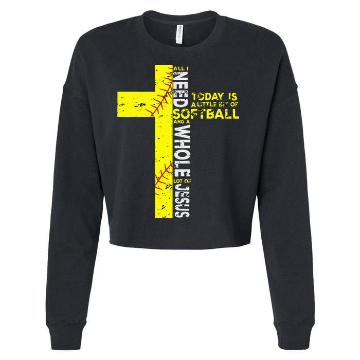 All I Need Is Softball & Jesus Christian Faith Cross Cropped Pullover Crew