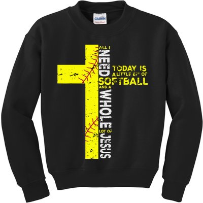 All I Need Is Softball & Jesus Christian Faith Cross Kids Sweatshirt