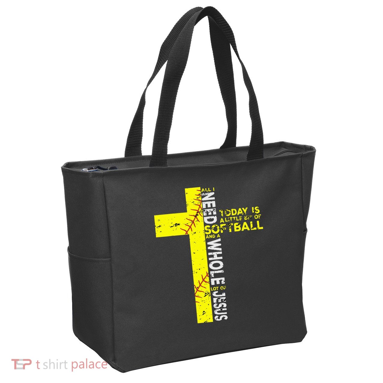 All I Need Is Softball & Jesus Christian Faith Cross Zip Tote Bag