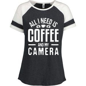 All I Need Is Coffee And My Camera Photographer Photography Gift Enza Ladies Jersey Colorblock Tee