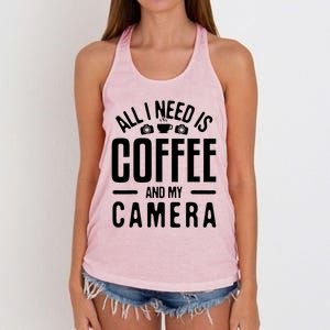 All I Need Is Coffee And My Camera Photographer Photography Gift Women's Knotted Racerback Tank