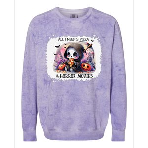 All I Need Is Pizza And Horror Movies Cute Skeleton Happy Colorblast Crewneck Sweatshirt