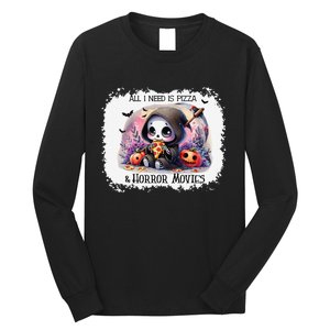 All I Need Is Pizza And Horror Movies Cute Skeleton Happy Long Sleeve Shirt