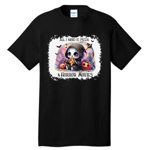 All I Need Is Pizza And Horror Movies Cute Skeleton Happy Tall T-Shirt