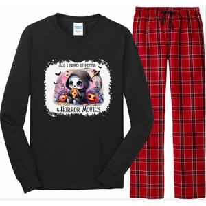 All I Need Is Pizza And Horror Movies Cute Skeleton Happy Long Sleeve Pajama Set