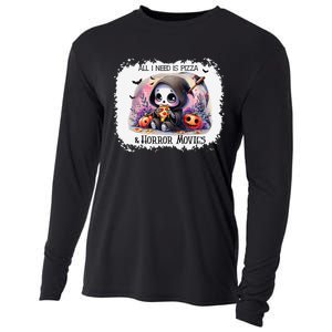 All I Need Is Pizza And Horror Movies Cute Skeleton Happy Cooling Performance Long Sleeve Crew