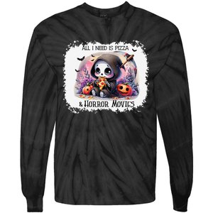 All I Need Is Pizza And Horror Movies Cute Skeleton Happy Tie-Dye Long Sleeve Shirt