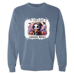 All I Need Is Pizza And Horror Movies Cute Skeleton Happy Garment-Dyed Sweatshirt