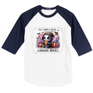 All I Need Is Pizza And Horror Movies Cute Skeleton Happy Baseball Sleeve Shirt