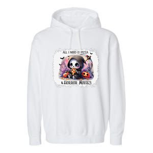 All I Need Is Pizza And Horror Movies Cute Skeleton Happy Garment-Dyed Fleece Hoodie