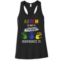 Autism Is Not A Tragedy Ignorance Is Funny Autism Women's Racerback Tank