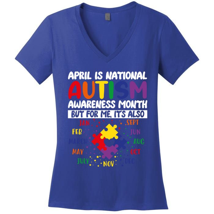 April Is National Autism Awareness Acceptance Month Gift Women's V-Neck T-Shirt