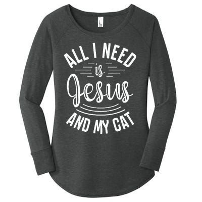 All I Need Is Jesus And My Cat Christian and Cat Lover Women's Perfect Tri Tunic Long Sleeve Shirt