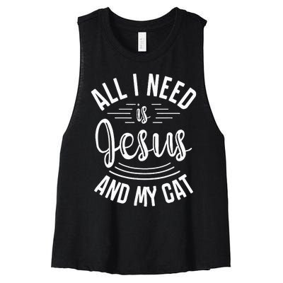 All I Need Is Jesus And My Cat Christian and Cat Lover Women's Racerback Cropped Tank