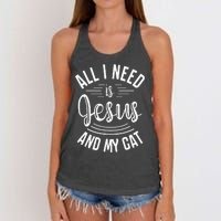 All I Need Is Jesus And My Cat Christian and Cat Lover Women's Knotted Racerback Tank