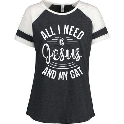 All I Need Is Jesus And My Cat Christian and Cat Lover Enza Ladies Jersey Colorblock Tee