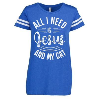 All I Need Is Jesus And My Cat Christian and Cat Lover Enza Ladies Jersey Football T-Shirt