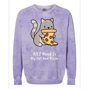 All I Need Is My Cat And Pizza Funny Cat And Pizza Colorblast Crewneck Sweatshirt