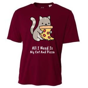 All I Need Is My Cat And Pizza Funny Cat And Pizza Cooling Performance Crew T-Shirt