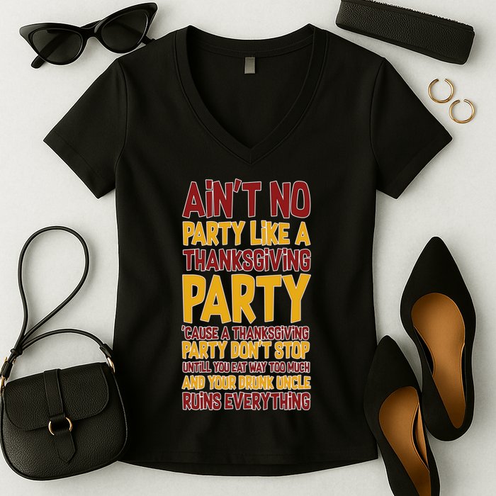 Ain't No Party Like A Thanksgiving Party Women's V-Neck T-Shirt