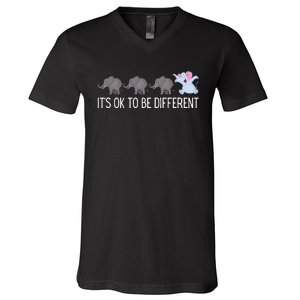 Autism It's Ok To Be Different Elephant Funny Elephant V-Neck T-Shirt