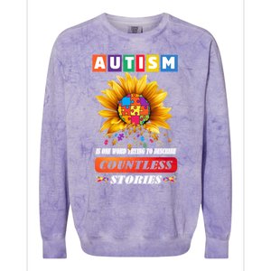 Autism Is One World Trying To Describe Millions Of Stories Funny Gift Colorblast Crewneck Sweatshirt