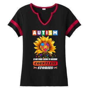 Autism Is One World Trying To Describe Millions Of Stories Funny Gift Ladies Halftime Notch Neck Tee